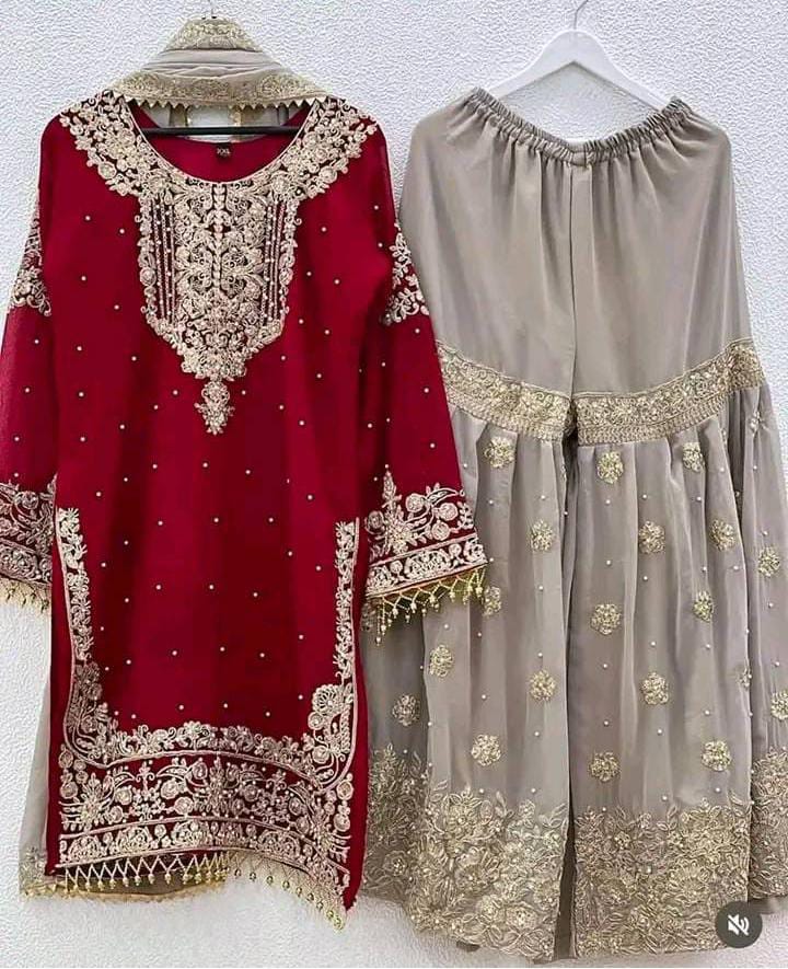 Readymade Gharara Dress (Merun)